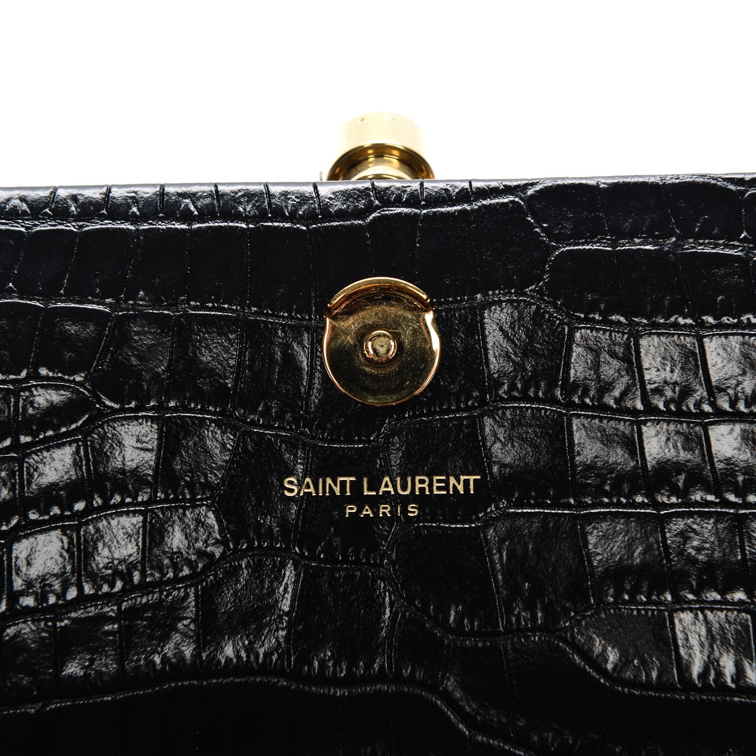 Saint Laurent Calfskin Crocodile Embossed Medium Classic Monogram Kate Tassel Satchel Black 6 of 8