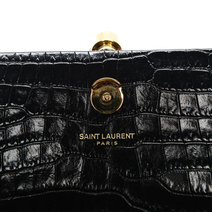 Saint Laurent Calfskin Crocodile Embossed Medium Classic Monogram Kate Tassel Satchel Black 6 of 8