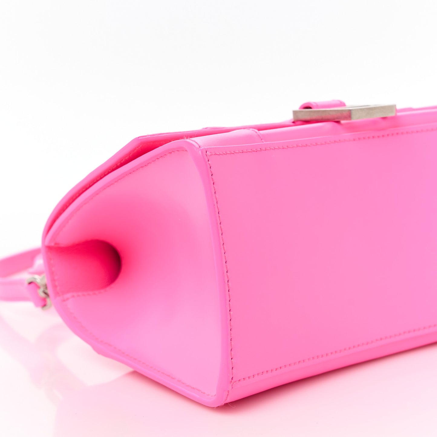 Shiny Box Calfskin Small Hourglass Top Handle Bag Fluo Pink