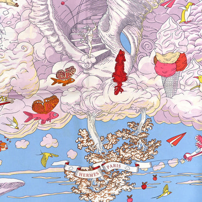 Hermes Silk Sur Mon Nuage Scarf 90 Bleu Ciel Parme Jaune 2 of 4