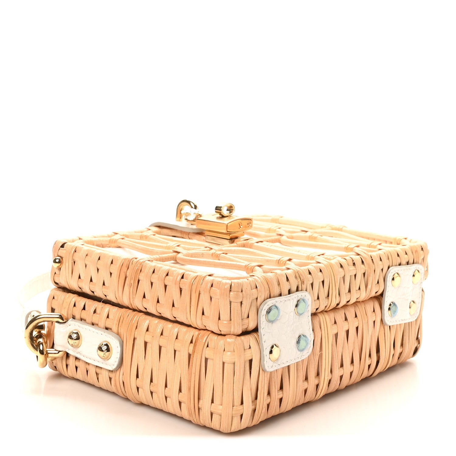 ドルガバＤ＆Ｇハンドバッグ Dolce & Gabbana Wicker Calfskin Box Top Handle Bag White 1824933