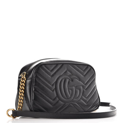 Gucci Calfskin Matelasse Small GG Marmont Chain Shoulder Bag Black 3 of 13