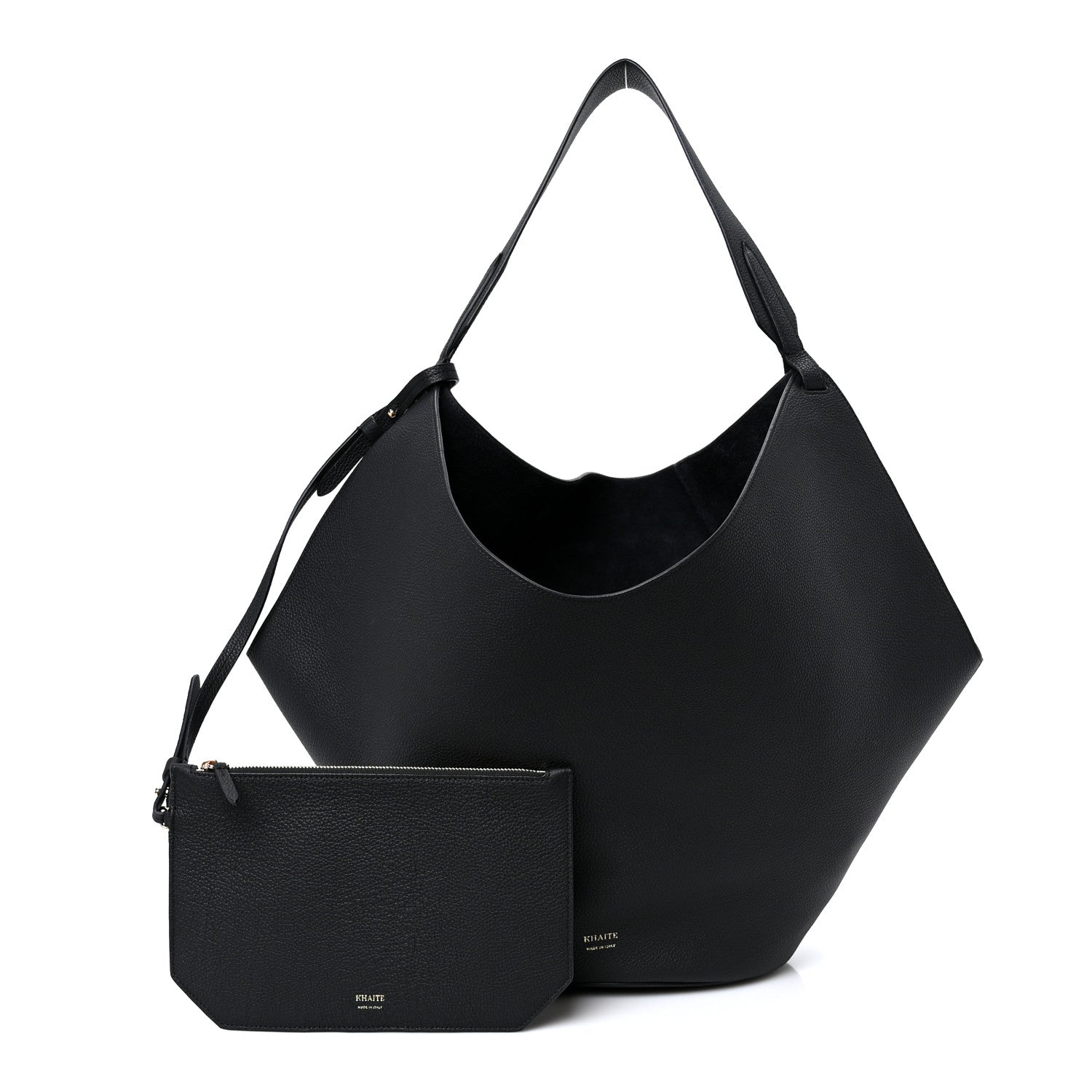 Khaite Pebbled Sport Calfskin Medium Lotus Tote Black 2 of 10