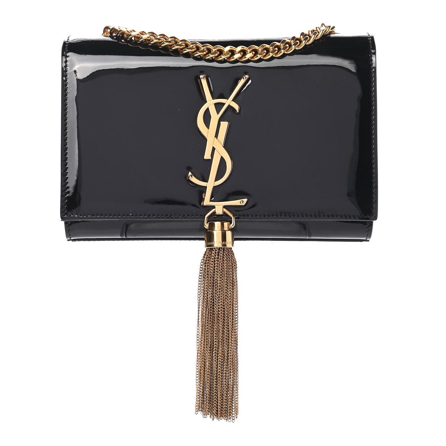 Patent Small Classic Monogram Kate Tassel Satchel Black