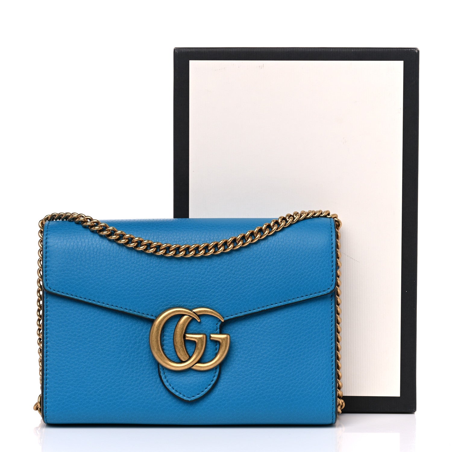 Gucci Calfskin GG Marmont Chain Wallet Blue 9 of 9