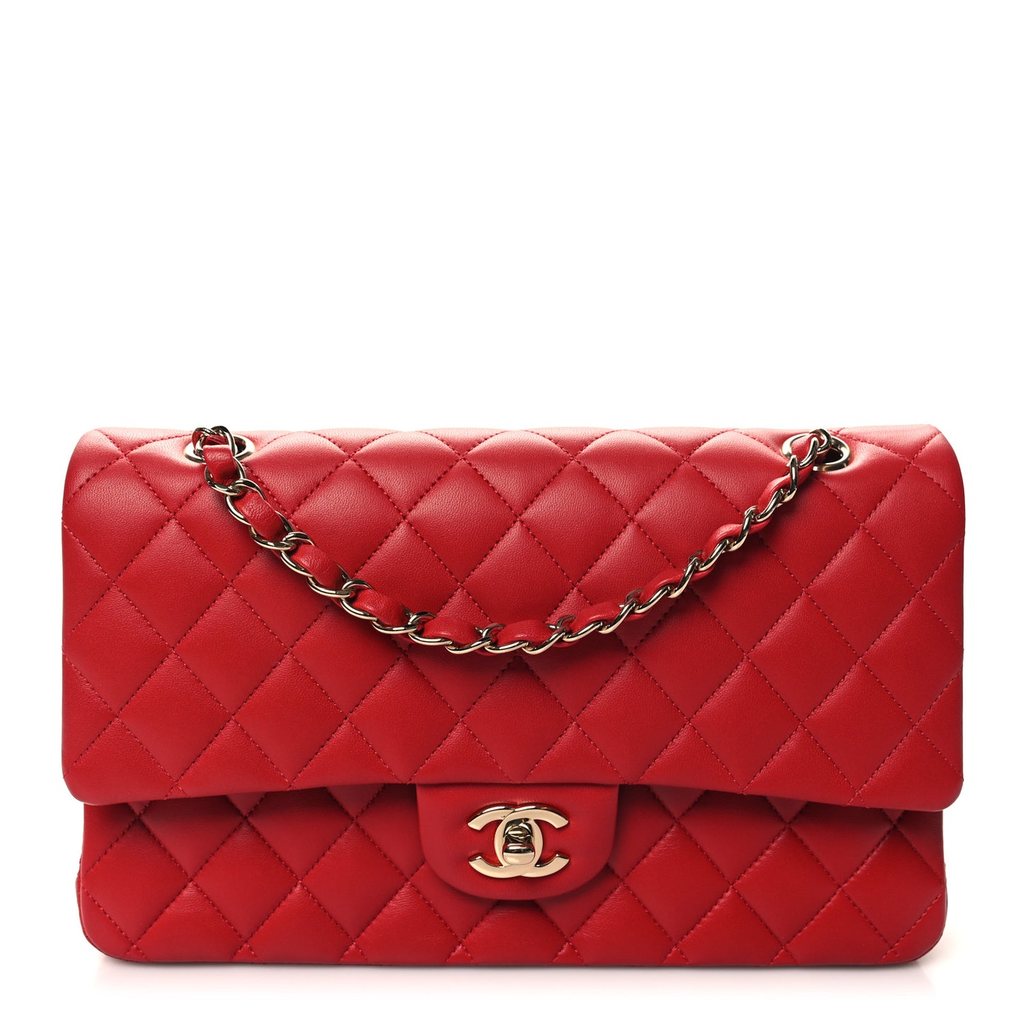 Lambskin Quilted Medium Double Flap Red
