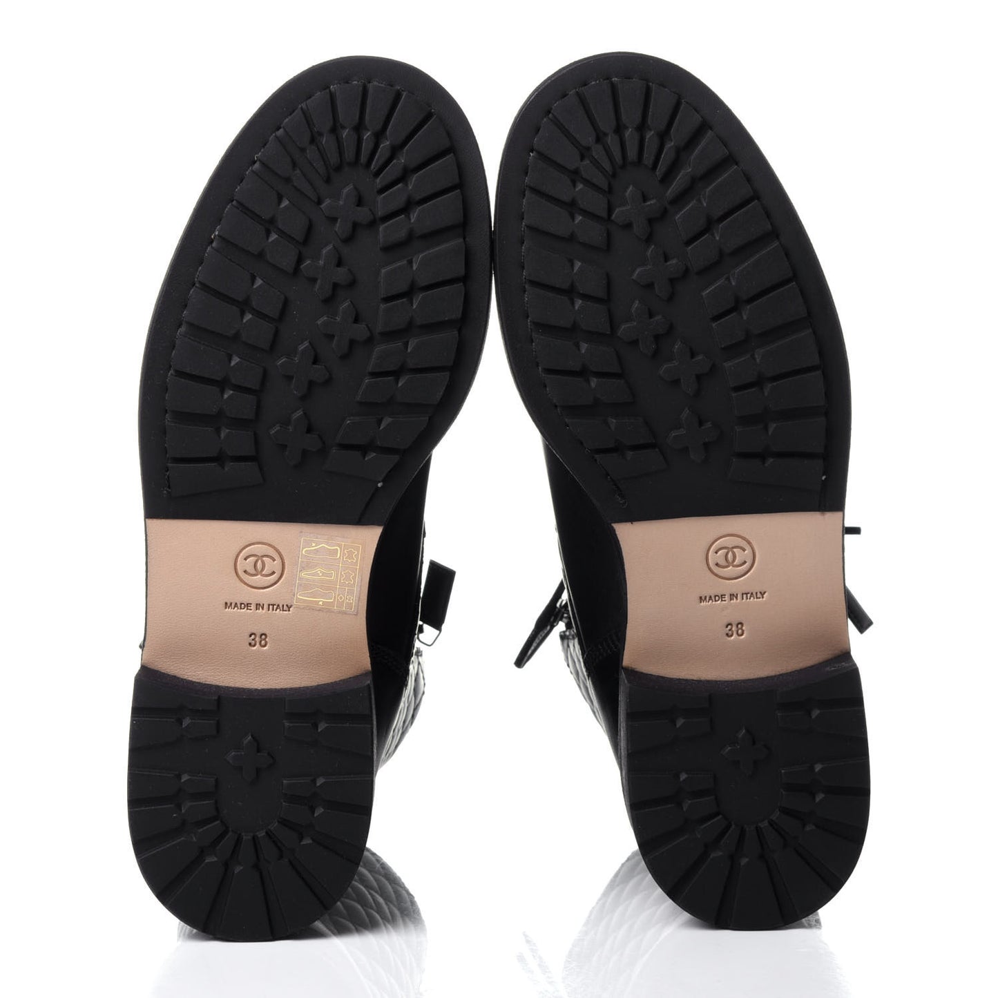 Calfskin Quilted Lace Up Combat Boots 38 Black