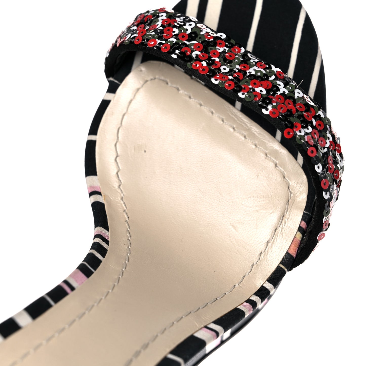 Satin Sequined Striped CD Platform Sandal 39.5 Black Multicolor
