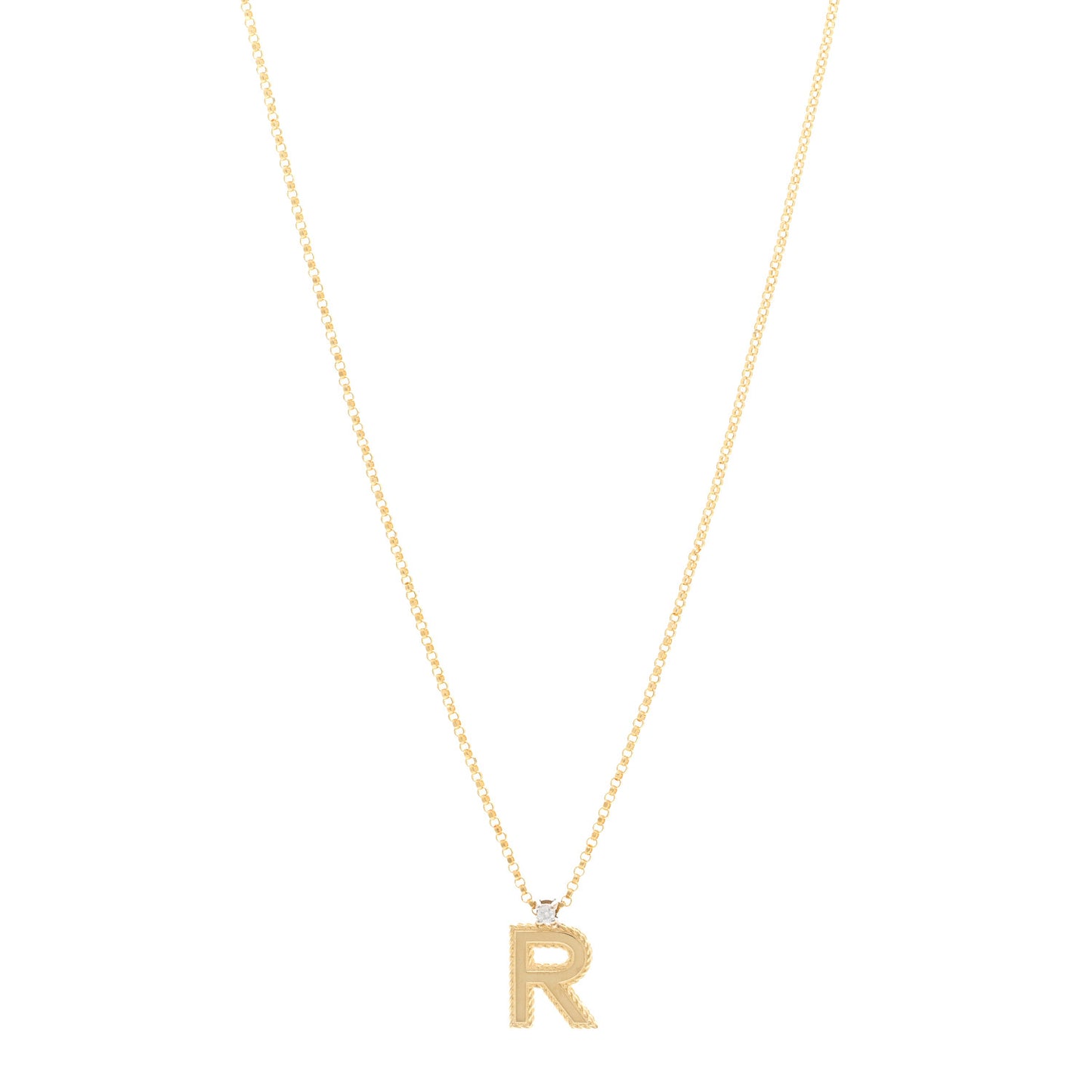 18K Yellow Gold Diamond Princess Block Letter R Pendant Necklace