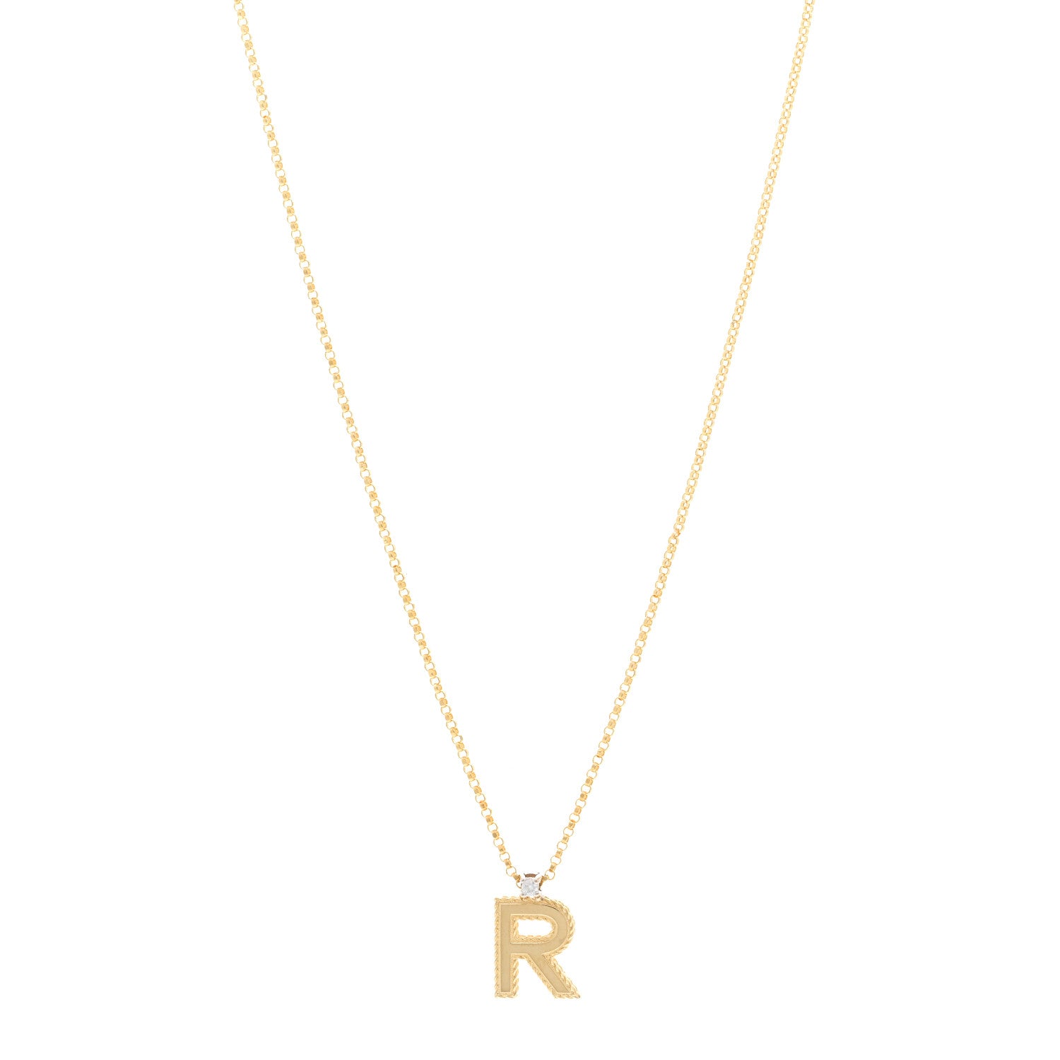 Roberto Coin 18K Yellow Gold Diamond Princess Block Letter R Pendant Necklace 1 of 4