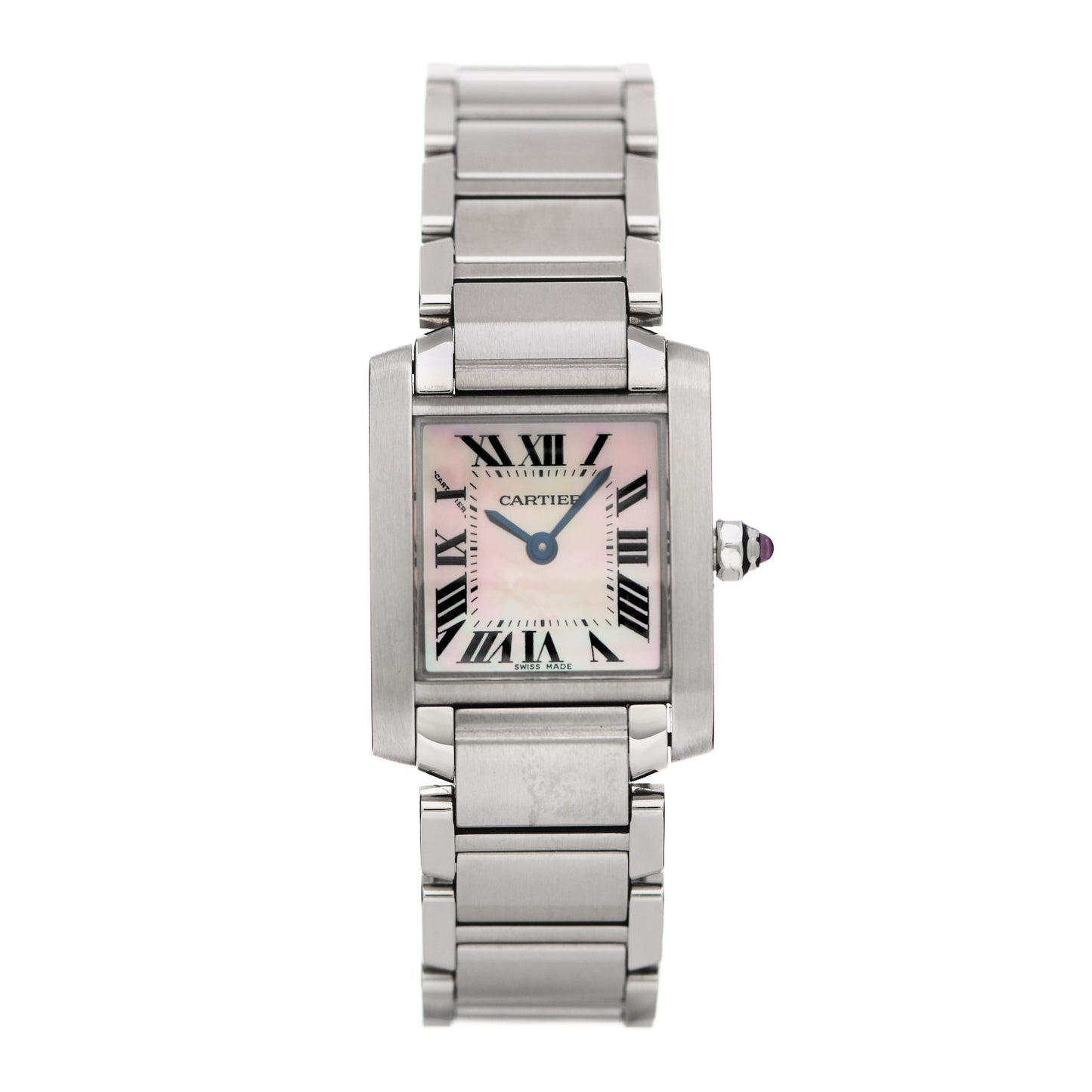 Stainless Steel Pink Mother of Pearl 20mm Tank Francaise Quartz Watch