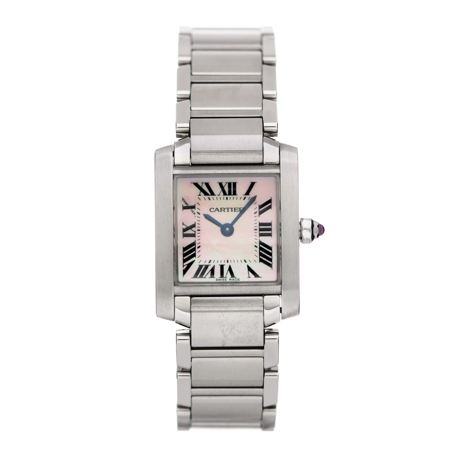 Cartier Stainless Steel Pink Mother of Pearl 20mm Tank Francaise Quartz Watch 1 of 5