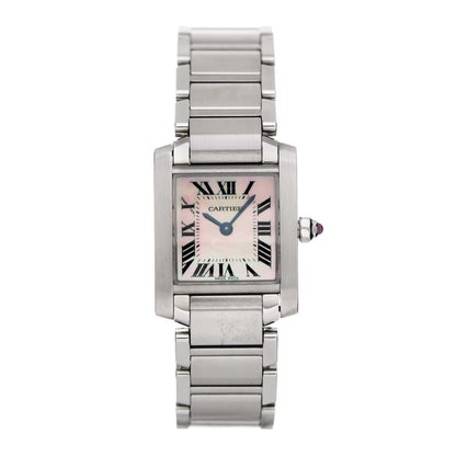 Cartier Stainless Steel Pink Mother of Pearl 20mm Tank Francaise Quartz Watch 1 of 5