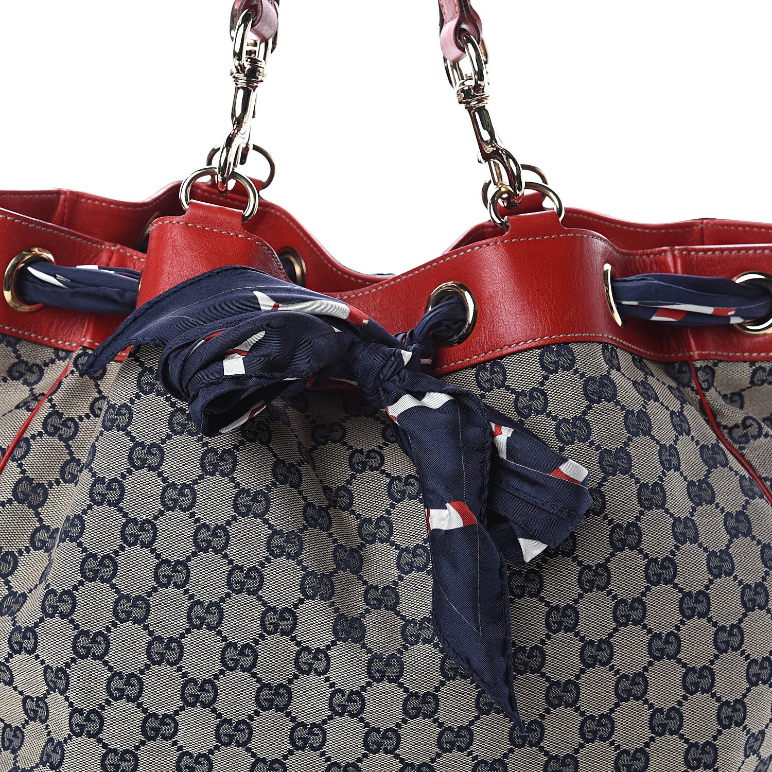 Gucci Monogram Large Positano Tote Navy Red 6 of 8