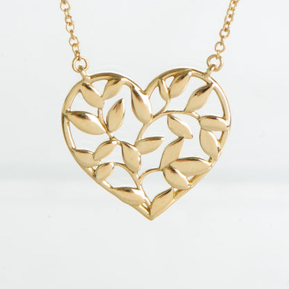 Tiffany 18K Yellow Gold Paloma Picasso Olive Leaf Heart Pendant Necklace 3 of 6
