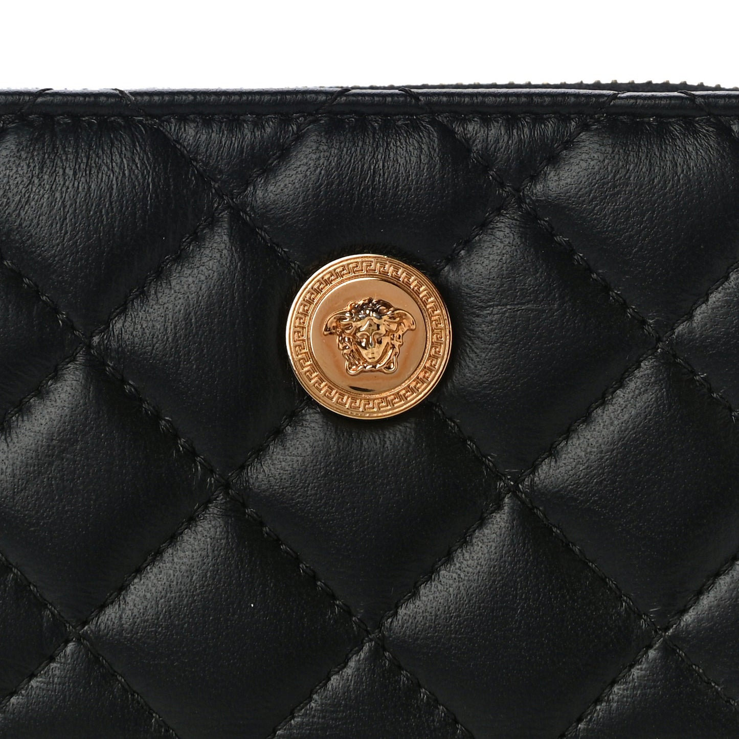 Nappa Quilted Medusa Compact Zip Around Wallet Black