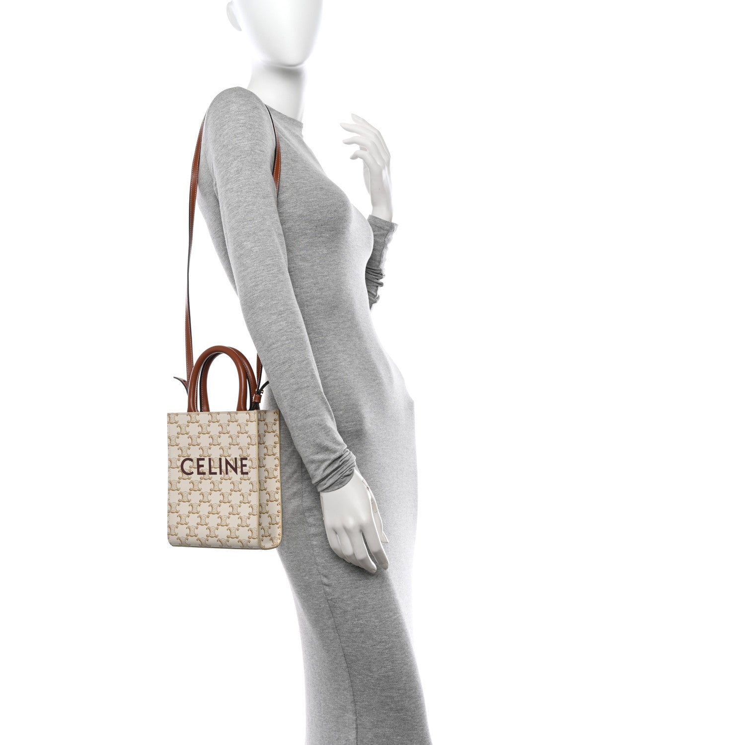 Celine Triomphe Canvas Calfskin Mini Vertical Cabas White 3 of 10