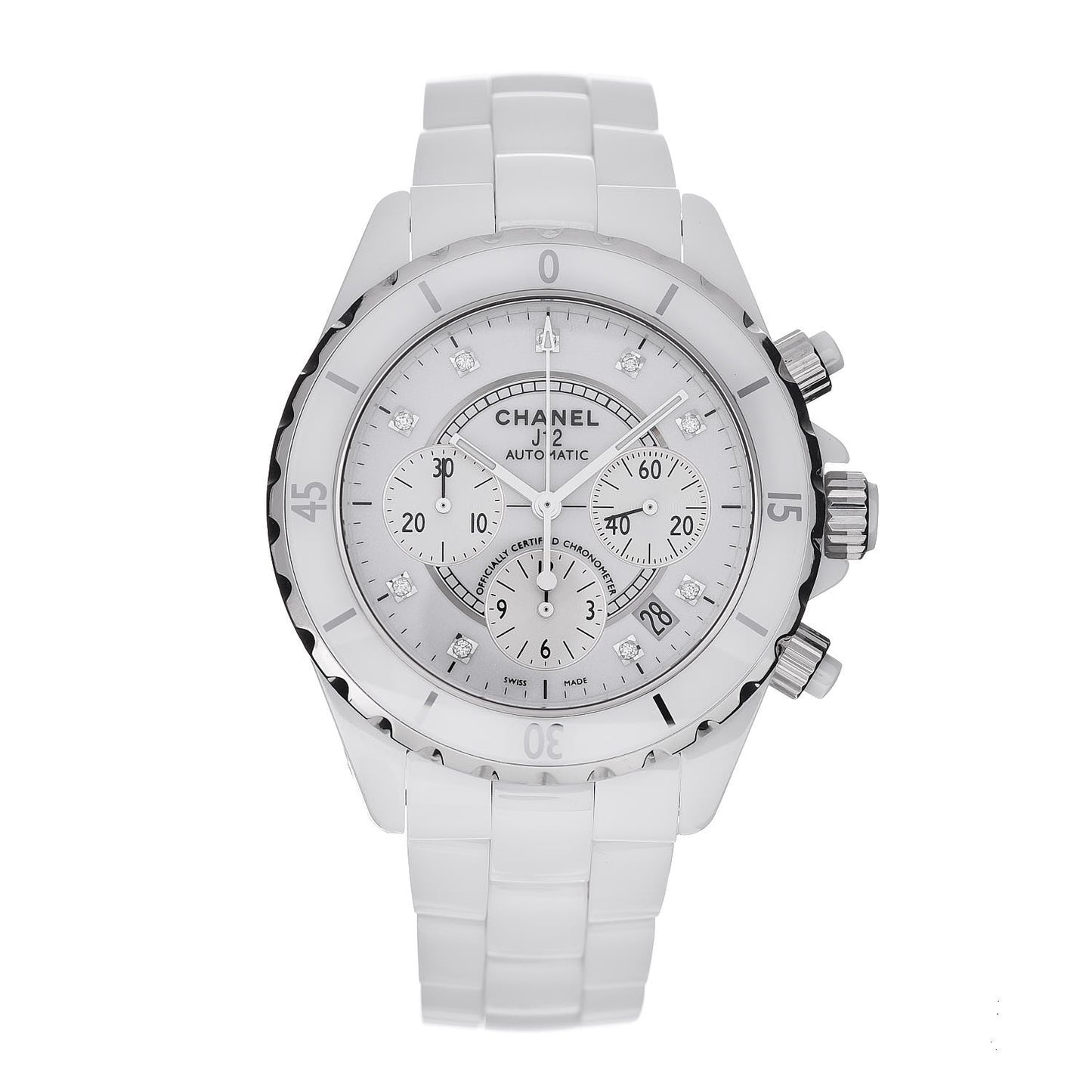 Stainless Steel Ceramic Diamond 41mm J12 Chronograph Automatic Watch White