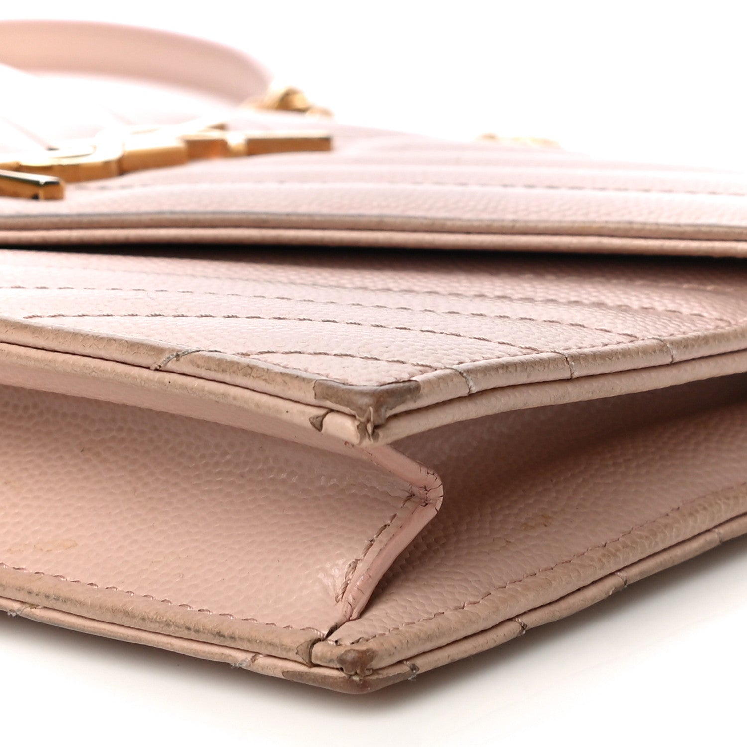 Saint Laurent Grain De Poudre Matelasse Chevron Monogram Envelope Chain Wallet Nude Powder 12 of 30