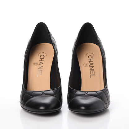 Chanel Lambskin Quilted Cap Toe Pumps 37.5 Black 2 of 16
