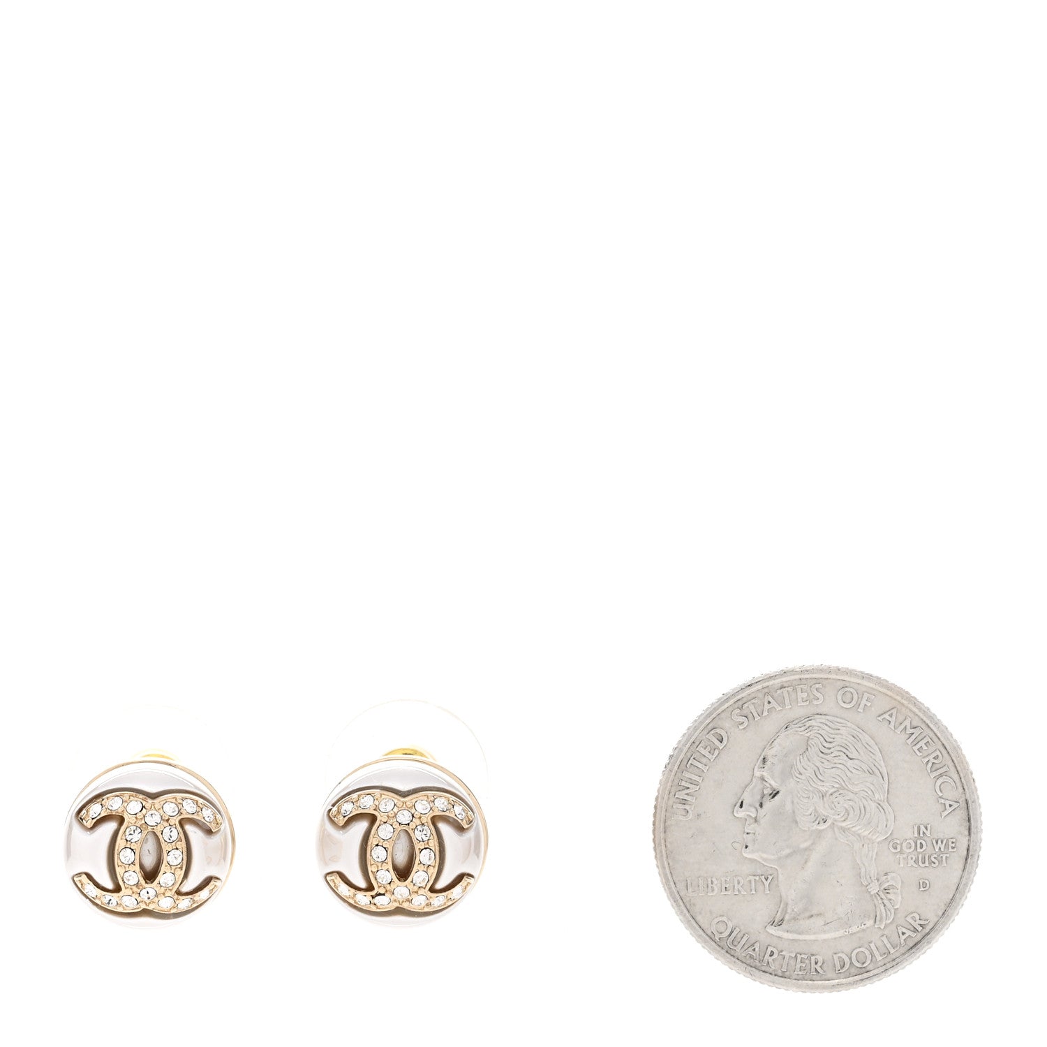 Chanel Pearl Crystal Metal CC Round Earrings Gold 2 of 4