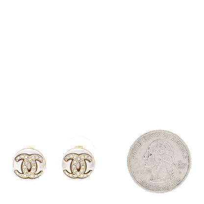 Chanel Pearl Crystal Metal CC Round Earrings Gold 2 of 4