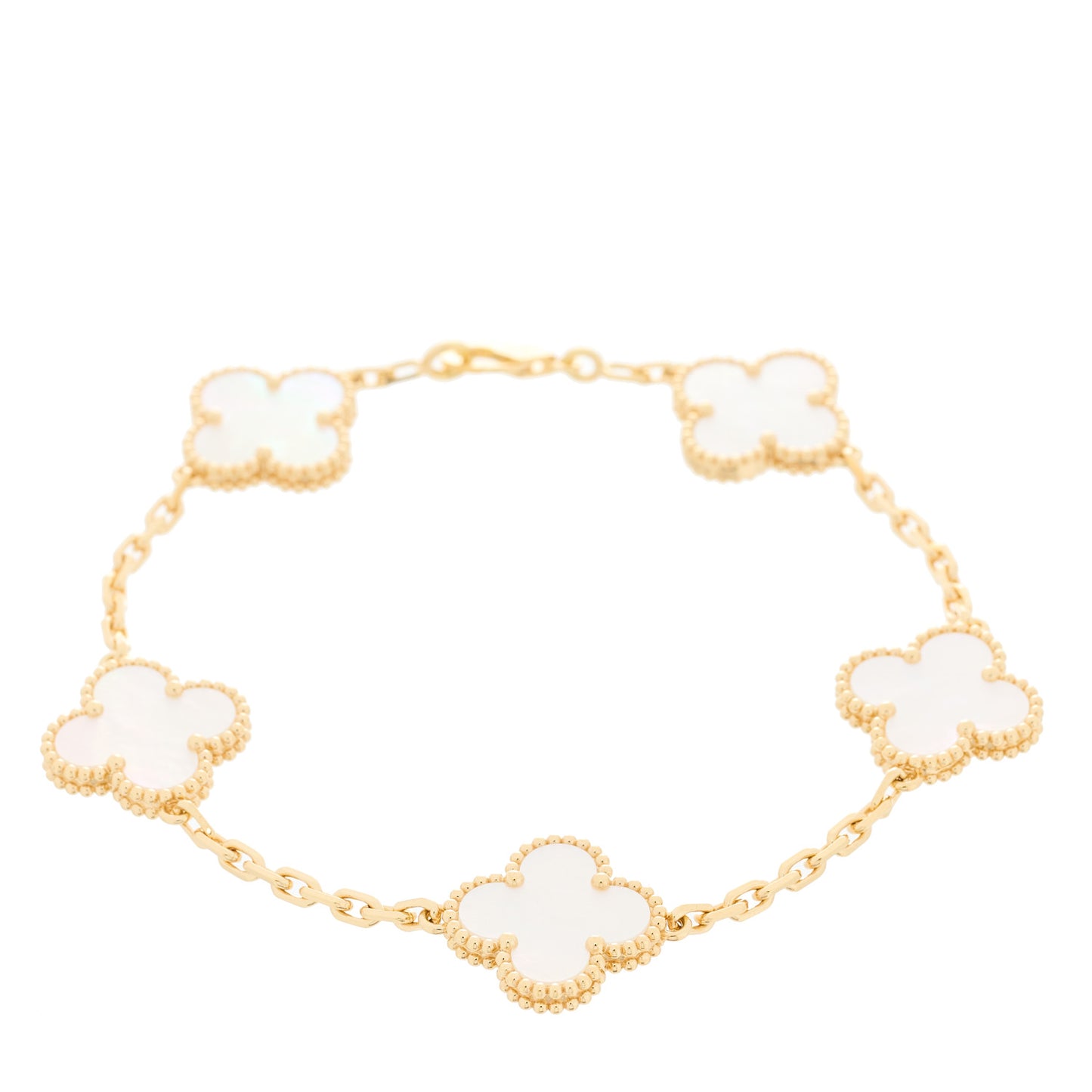 18K Yellow Gold Mother of Pearl 5 Motifs Vintage Alhambra Bracelet