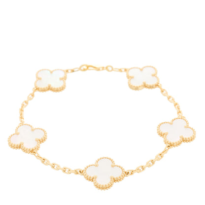 Van Cleef & Arpels 18K Yellow Gold Mother of Pearl 5 Motifs Vintage Alhambra Bracelet 1 of 5