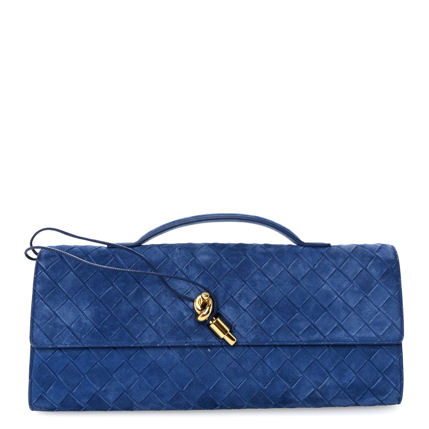 Suede Intrecciato Long Andiamo Top Handle Clutch Blue Royal
