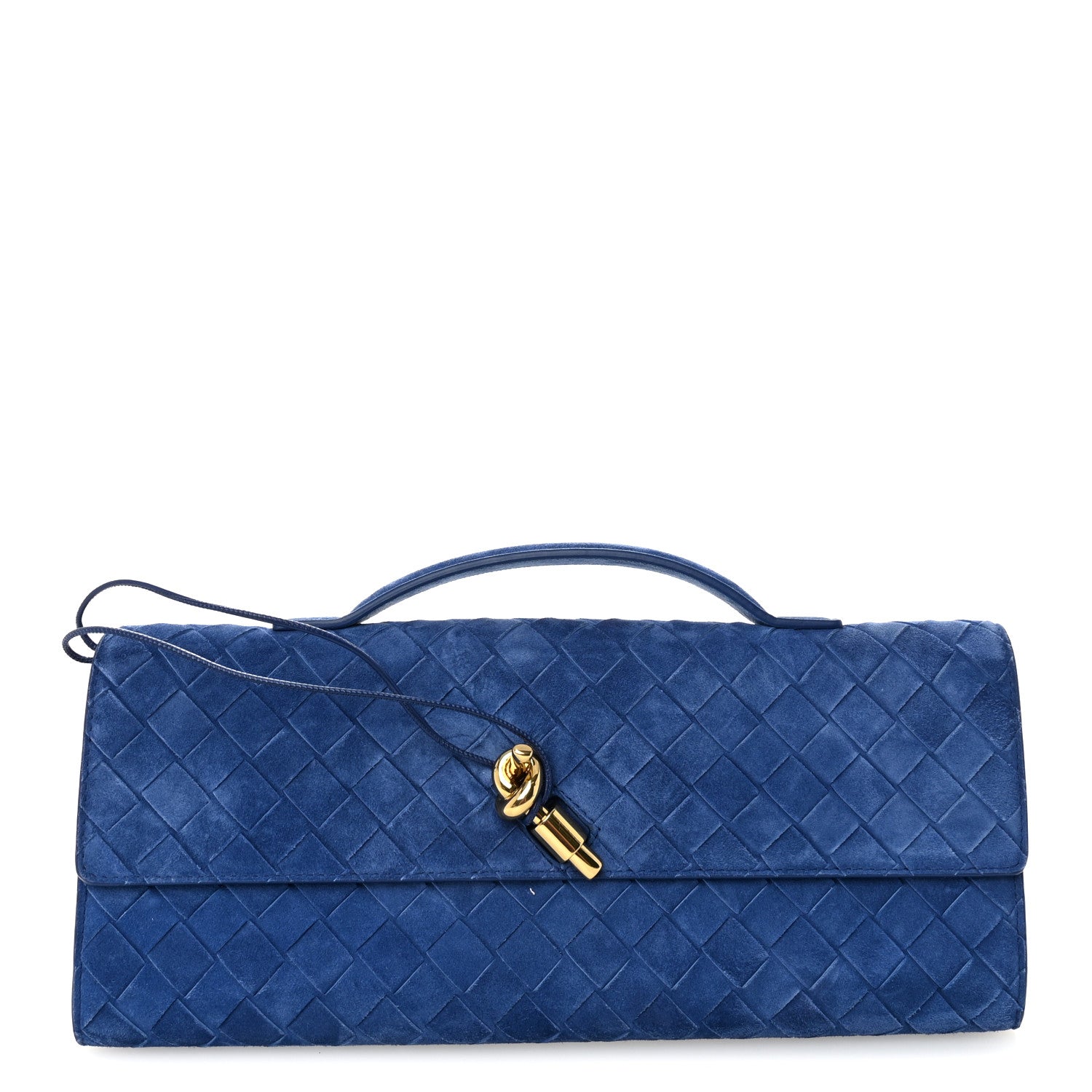 Bottega Veneta Suede Intrecciato Long Andiamo Top Handle Clutch Blue Royal 1 of 6