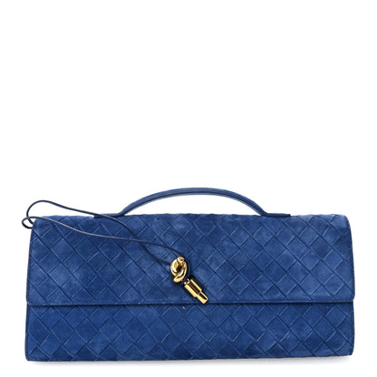 Bottega Veneta Suede Intrecciato Long Andiamo Top Handle Clutch Blue Royal 1 of 6