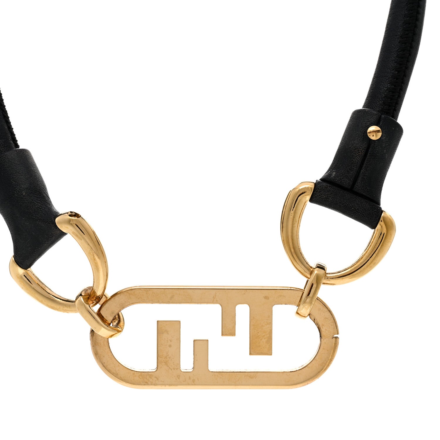 Fendi Calfskin O'Lock Necklace Black Gold 3 of 5