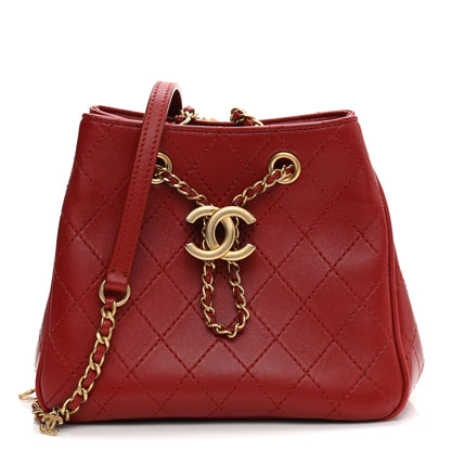 Chanel Calfskin Stitched Small Egyptian Amulet Drawstring Bag Red 1 of 10