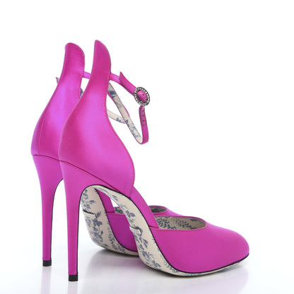 Gucci Satin Daisy Ankle Strap d'Orsay 105 Pumps 39.5 Fuchsia 4 of 8