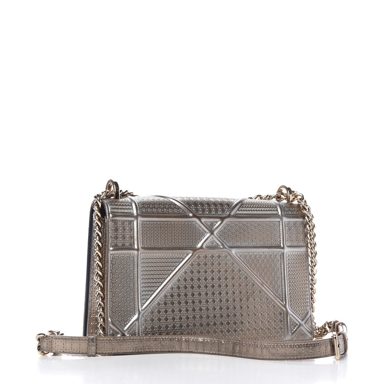 Christian Dior Metallic Patent Micro-Cannage Medium Diorama Flap Bag Silver 3 of 10