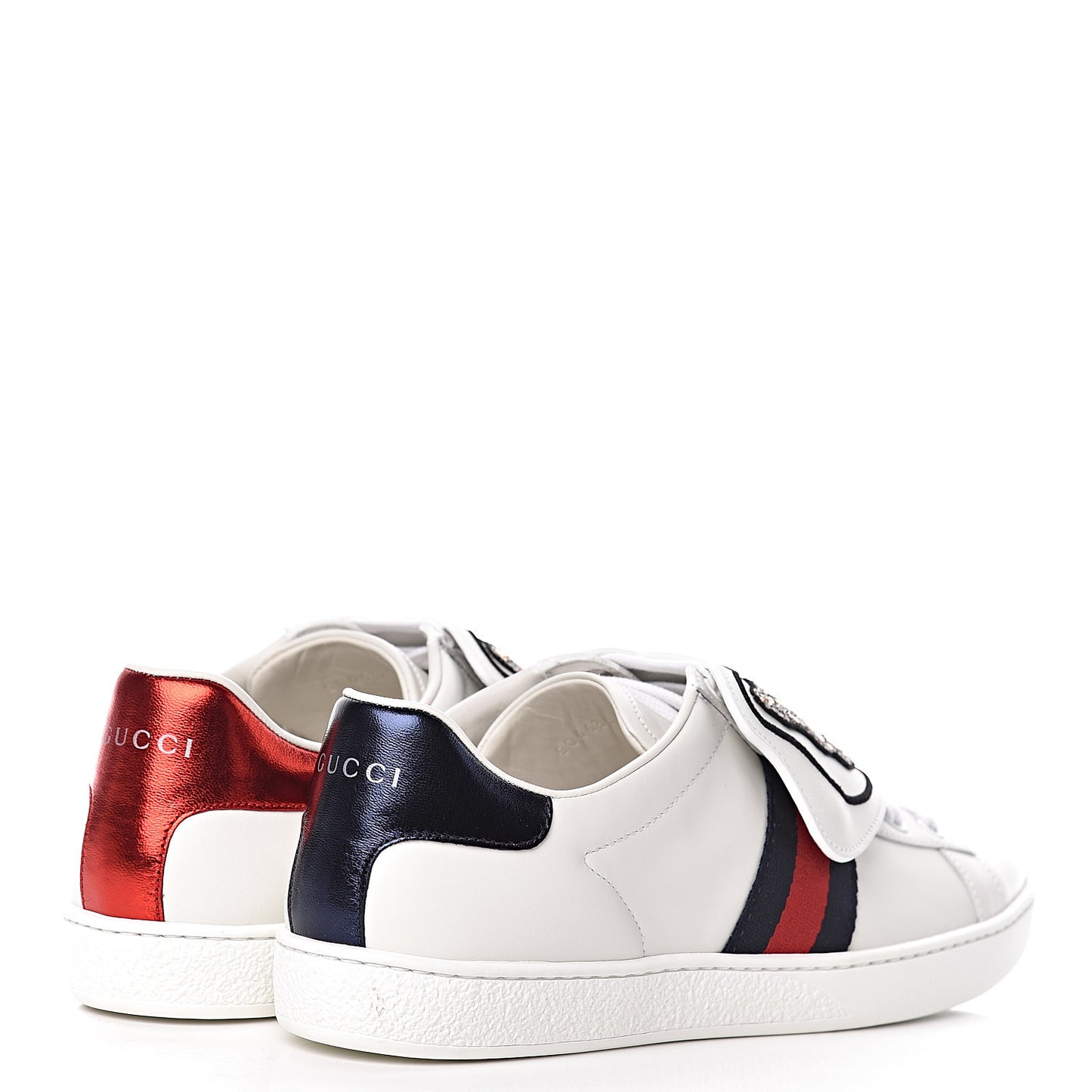 Calfskin Sequins Web Cat Womens Ace Sneakers 40 White
