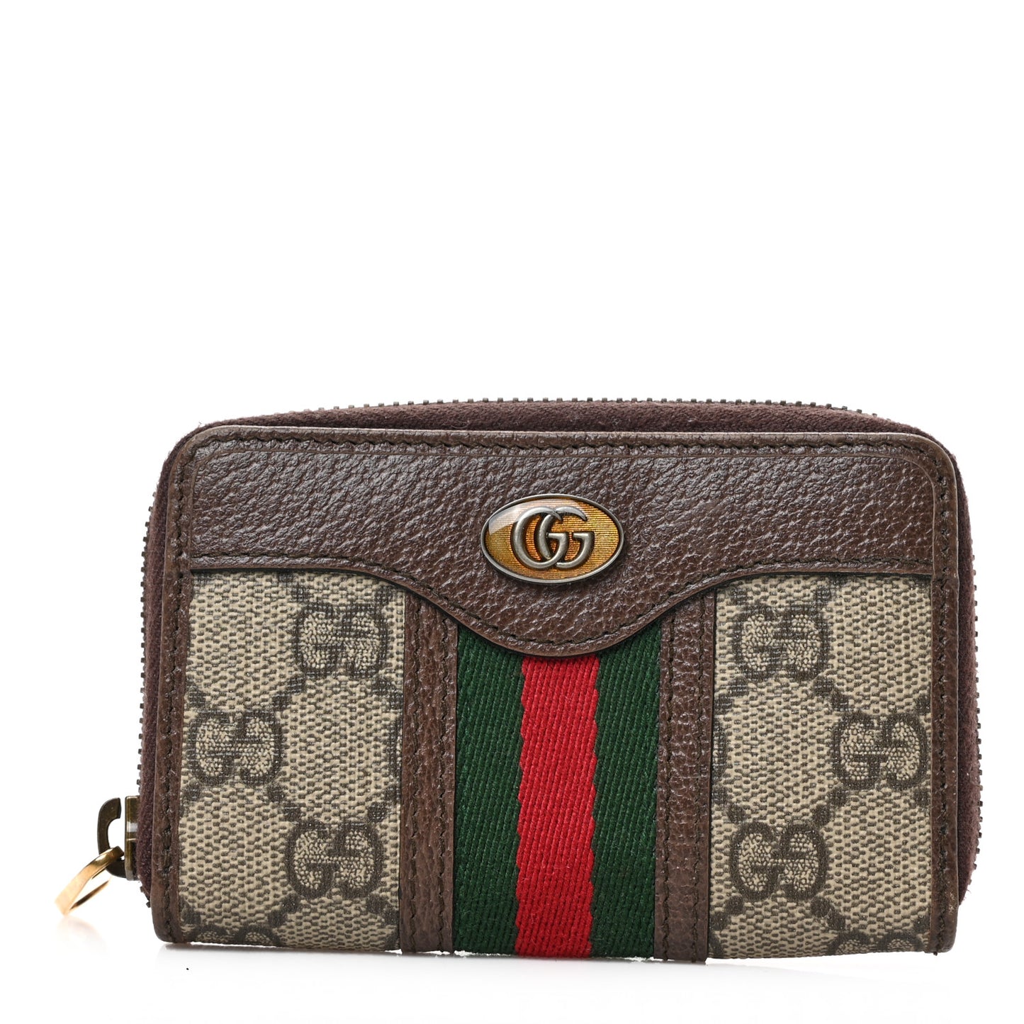 GG Supreme Web Ophidia Zip Around Card Case Brown