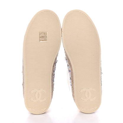 Chanel Tweed Laminated Lambskin Lace Up Espadrilles 37 Pink Blue Gold White 5 of 8