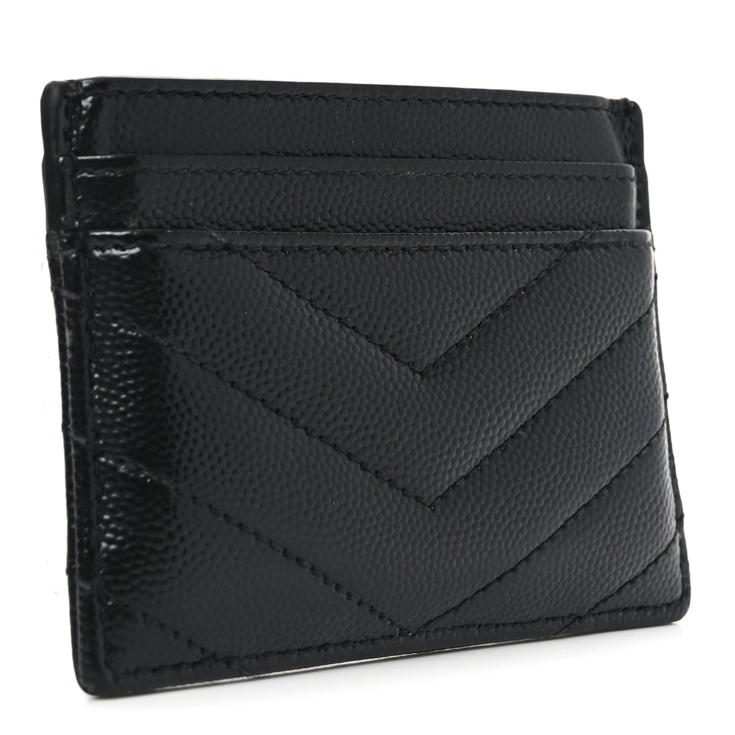 Saint Laurent Grain De Poudre Matelasse Chevron Monogram Credit Card Case Black 3 of 8