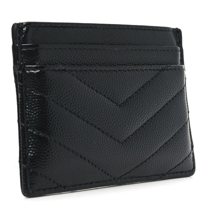 Saint Laurent Grain De Poudre Matelasse Chevron Monogram Credit Card Case Black 3 of 8