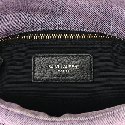 Saint Laurent Denim Quilted Small Loulou Puffer Monogram Chain Satchel Bleached Lilac 6 of 10