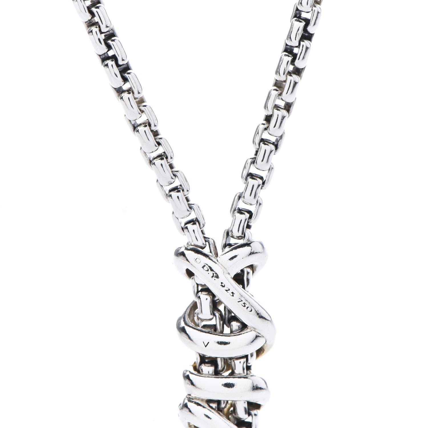 David Yurman Sterling Silver 18K Yellow Gold Diamond Helena Y Necklace 6 of 7