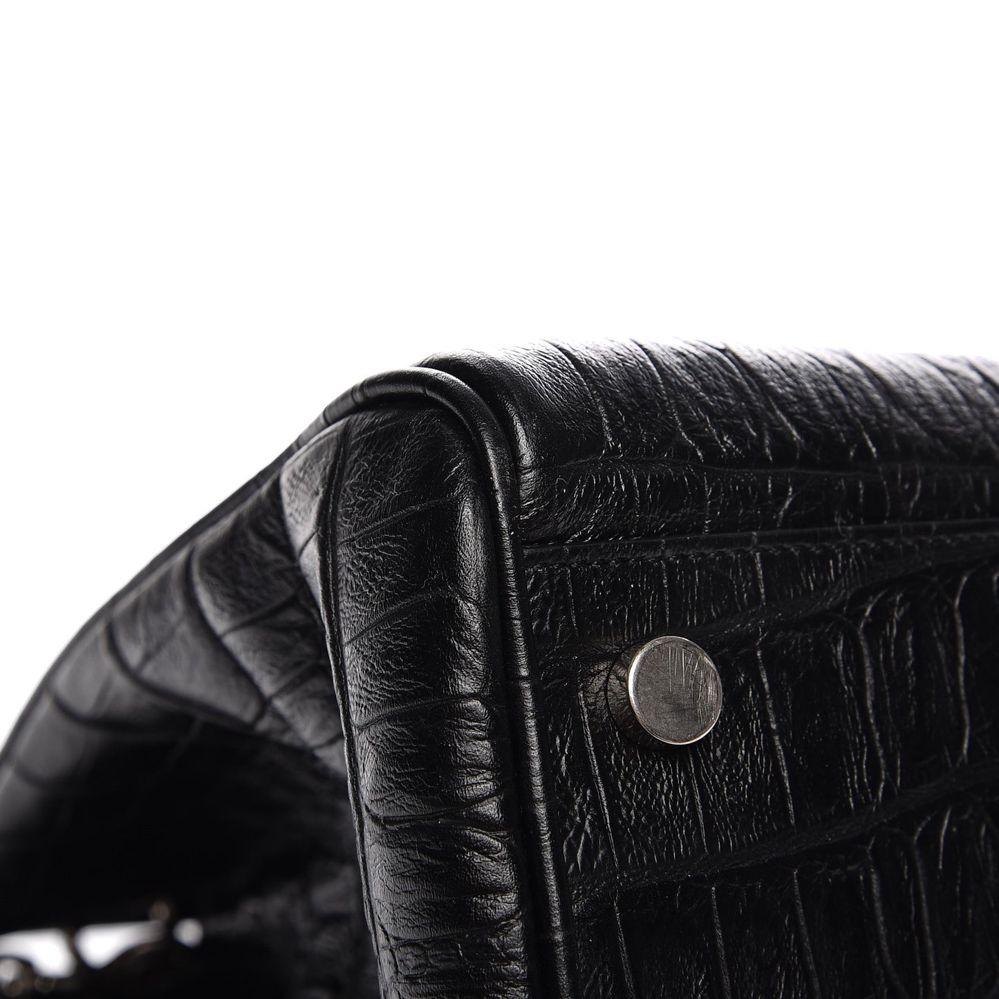 Calfskin Crocodile Embossed Medium Trois Class Tote Black