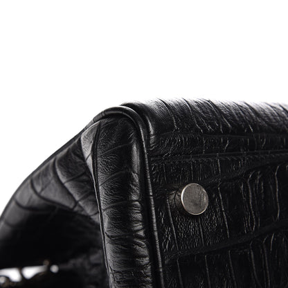Saint Laurent Calfskin Crocodile Embossed Medium Trois Class Tote Black 12 of 13