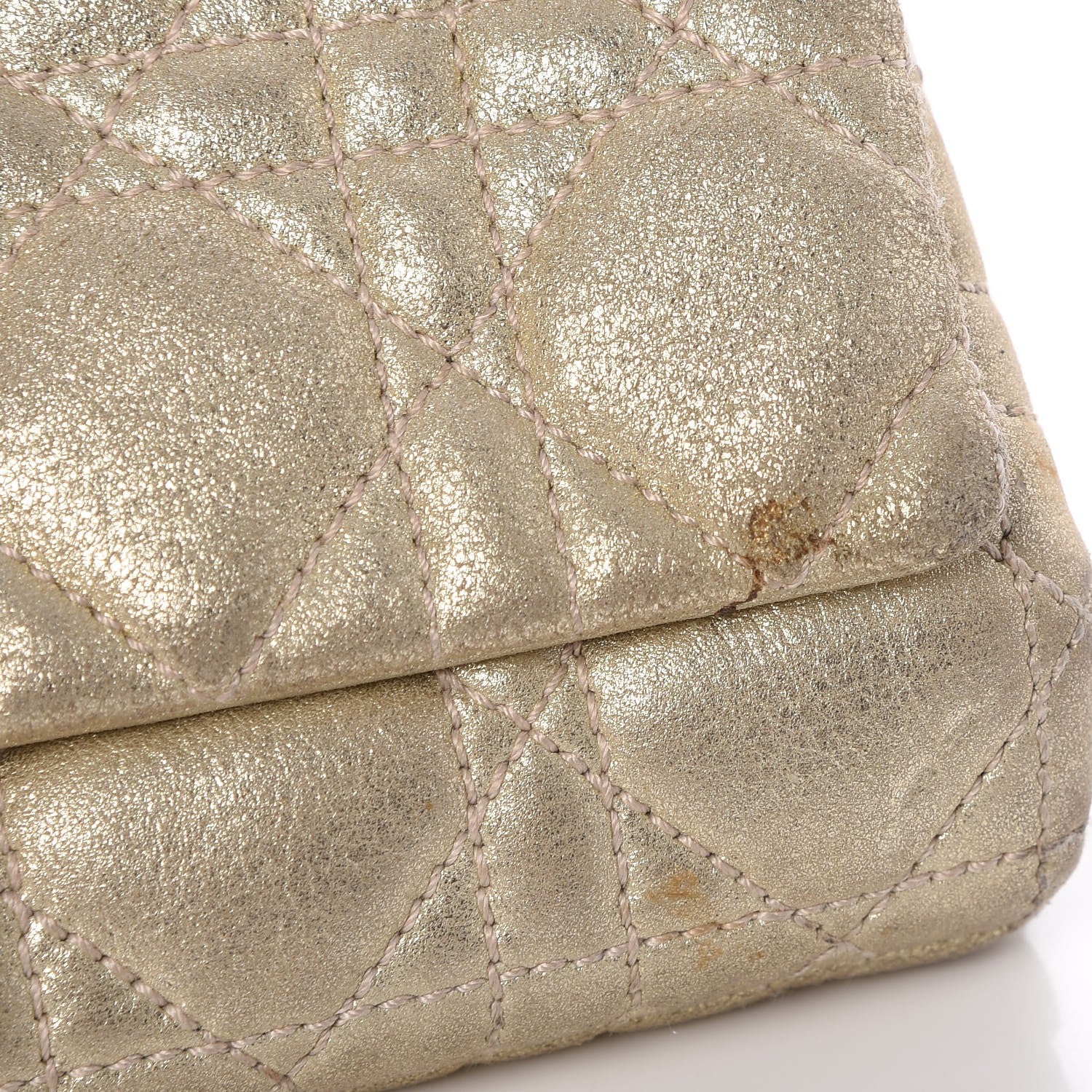 Christian Dior Metallic Calfskin Cannage Flap Clutch Gold 8 of 15