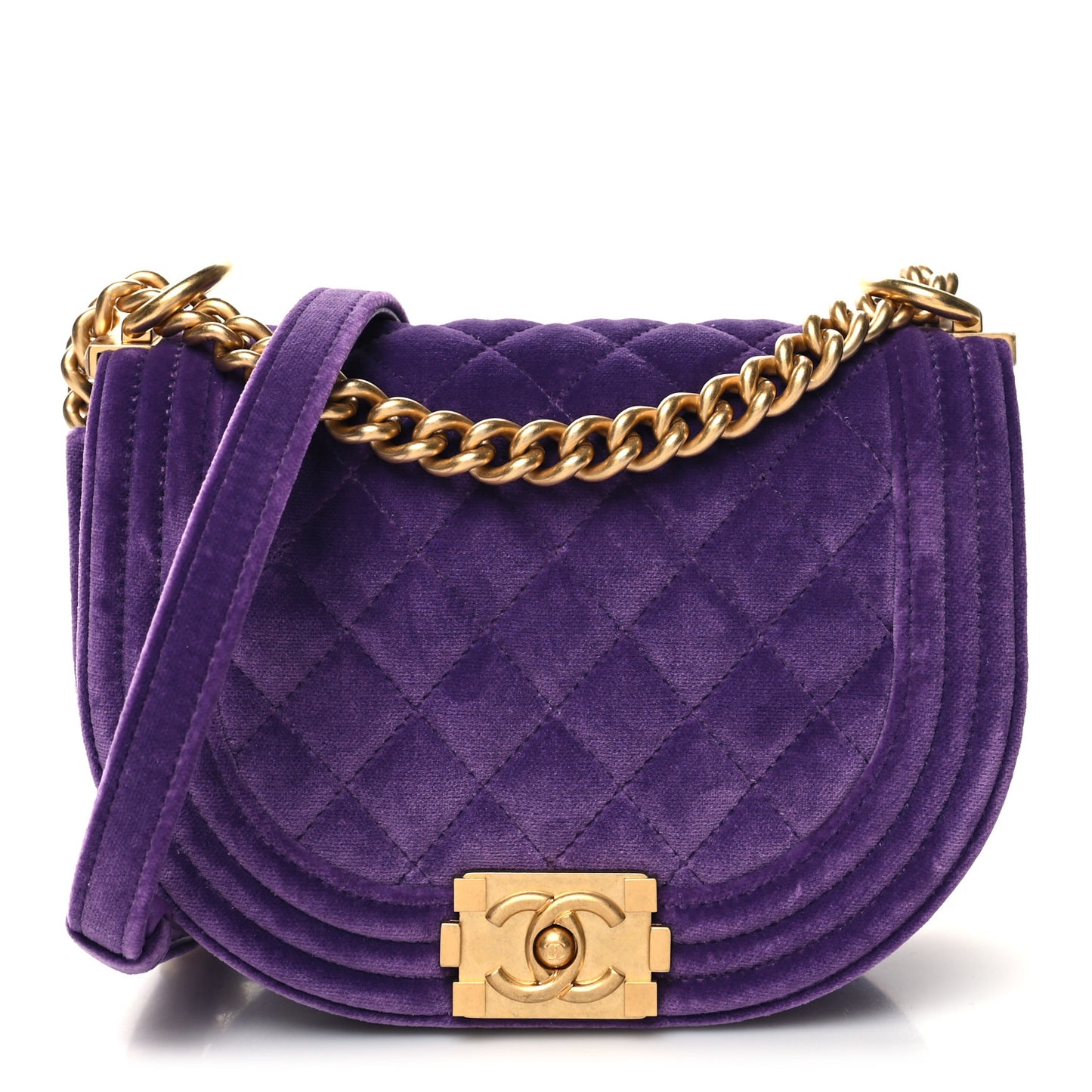 Velvet Quilted Small Boy Messenger Bag Purple