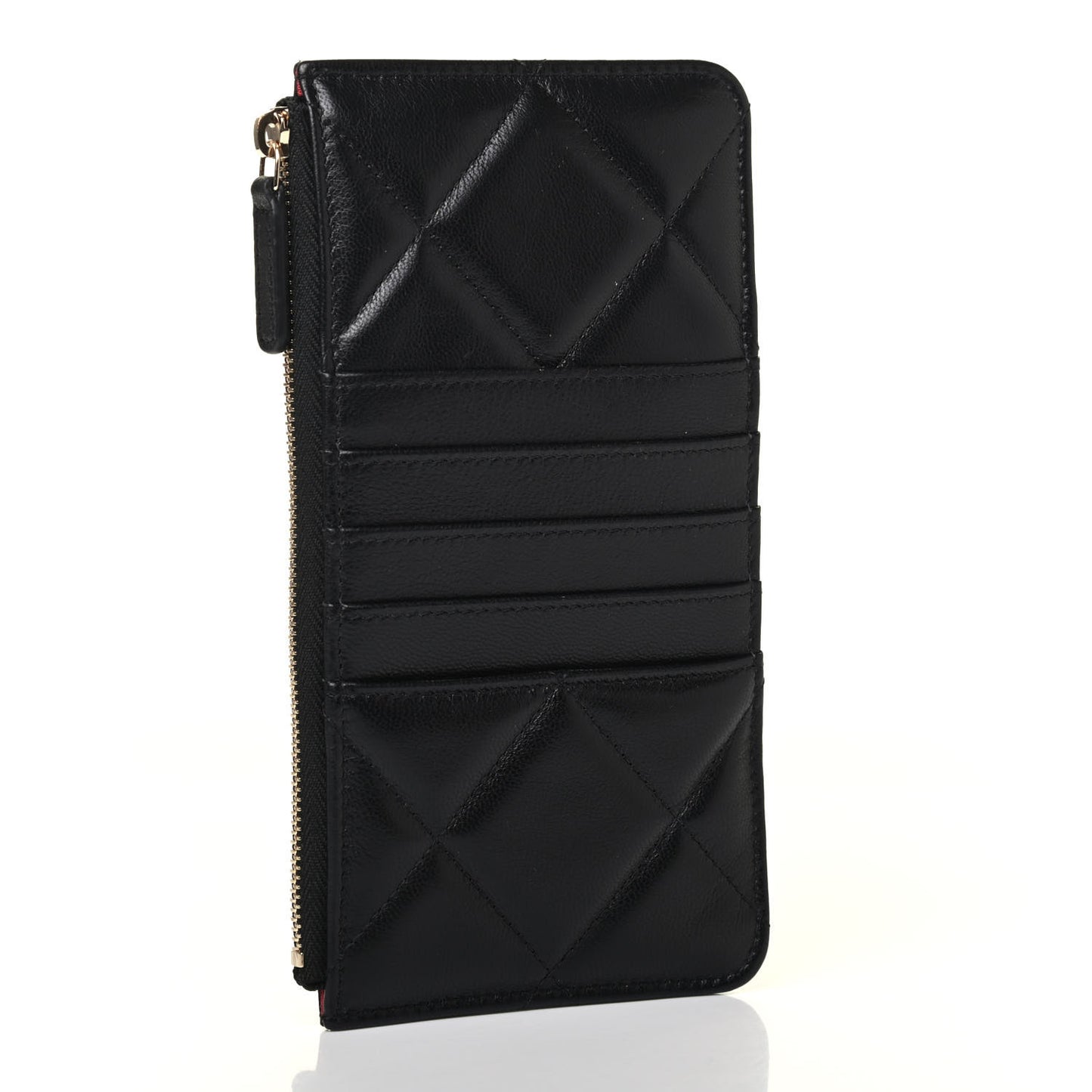Goatskin Quilted Chanel 19 Flat Wallet Pouch Black
