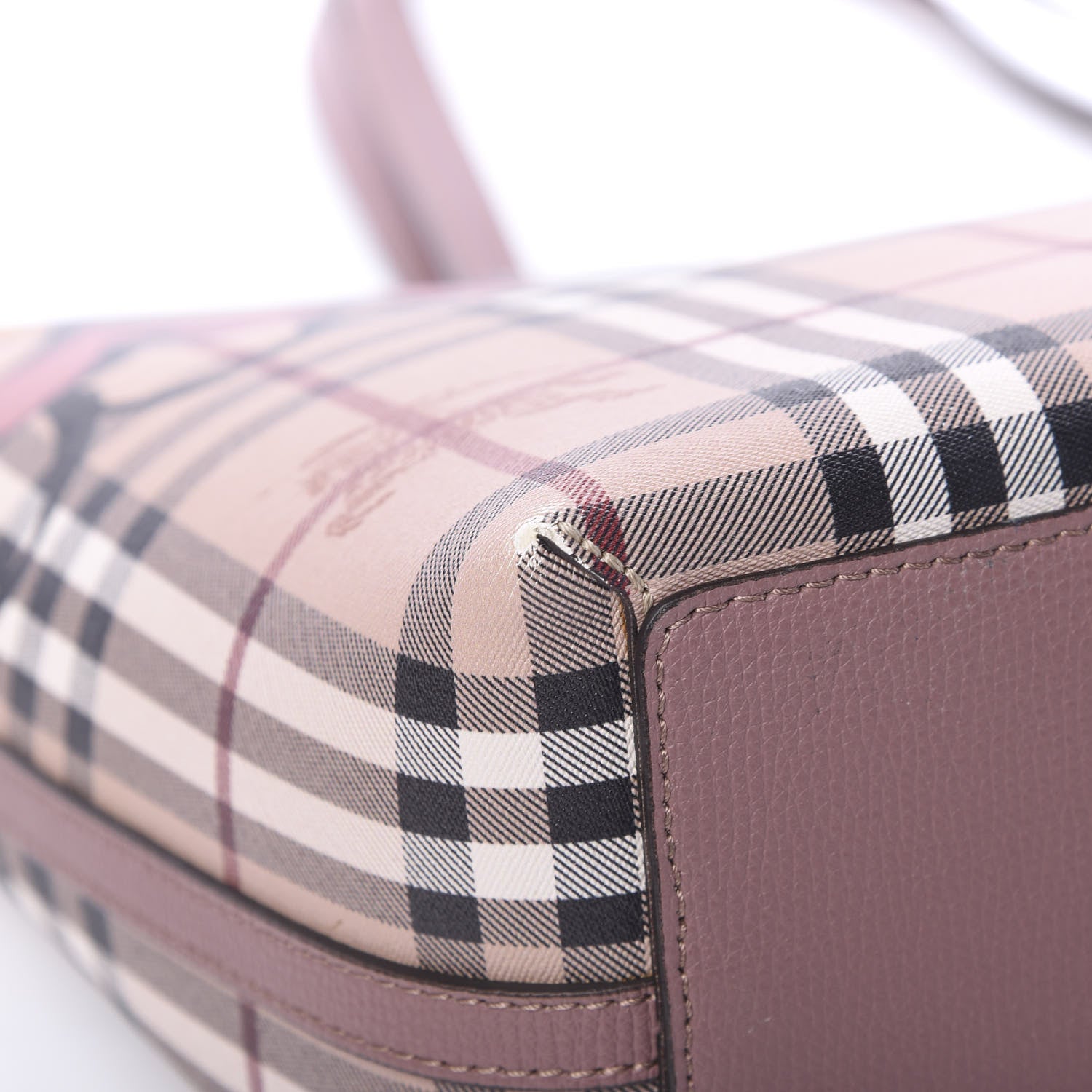 Burberry Grainy Calfskin Haymarket Check Graphic Print Medium Reversible Tote Pink 14 of 21