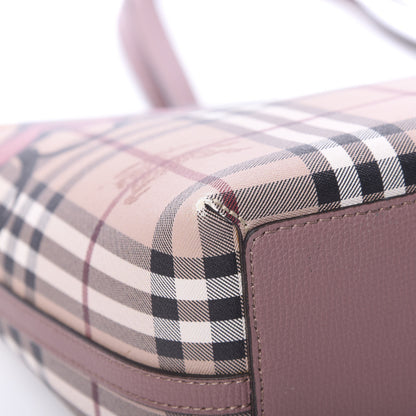 Burberry Grainy Calfskin Haymarket Check Graphic Print Medium Reversible Tote Pink 14 of 21