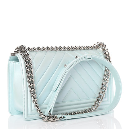 Chanel Iridescent Lambskin Chevron Quilted Medium Boy Flap Blue 3 of 13